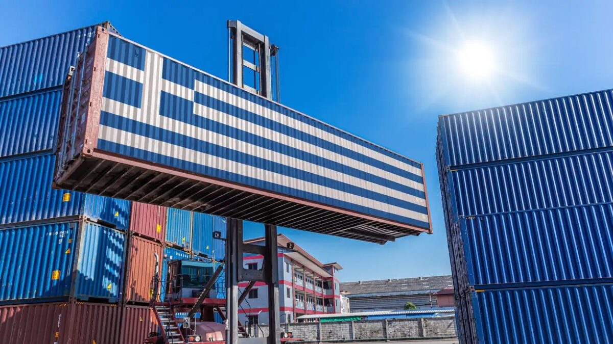 Products shipping cargo goods with Greece flag for import export business from Port of Piraeus Greece country