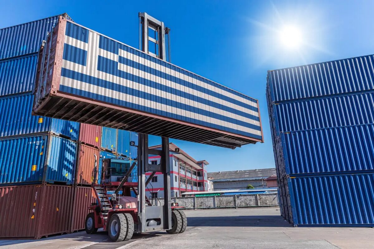 Products shipping cargo goods with Greece flag for import export business from Port of Piraeus Greece country