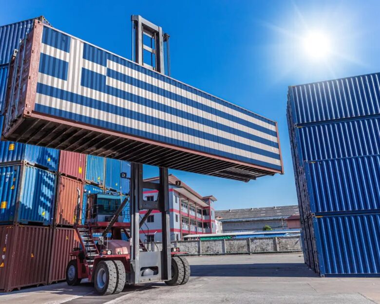 Products shipping cargo goods with Greece flag for import export business from Port of Piraeus Greece country