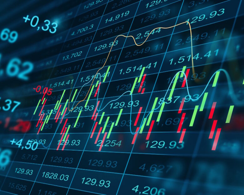 Financial data displays price trends and movements on a trading screen during market hours