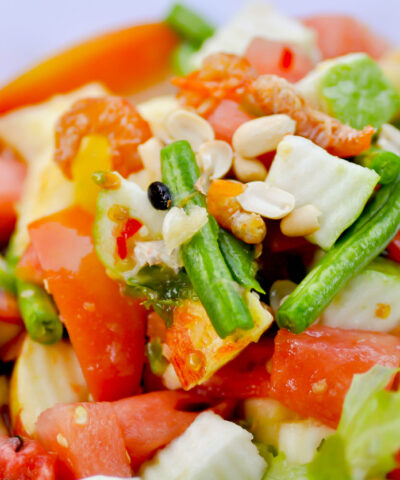 fruit and vegetable salad dish, spicy salad,mixed salad