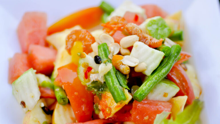 fruit and vegetable salad dish, spicy salad,mixed salad
