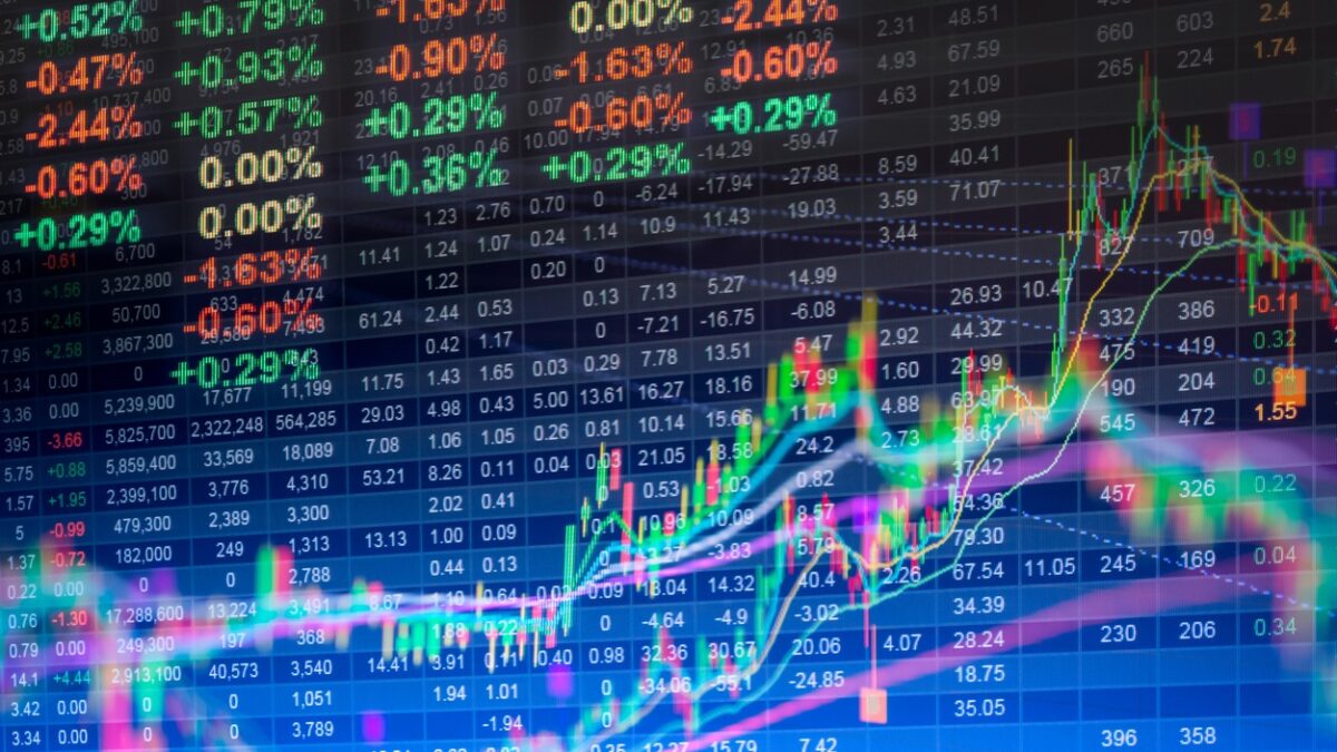 Financial data on a monitor,Stock market data on LED display concept