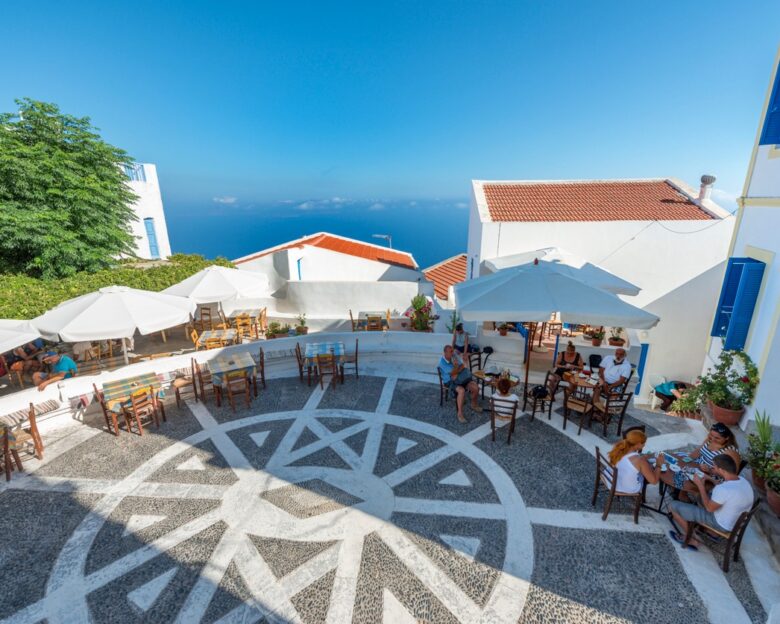"Porta" square of Nikia village, Nisyros island, Dodecanese, Greece. This is the highest village on the volcano island Nisyros. This image is GPS tagged