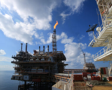 Offshore construction platform for production oil and gas, Oil and gas industry and hard work,Production platform and operation process by manual and auto function, oil and rig industry and operation.