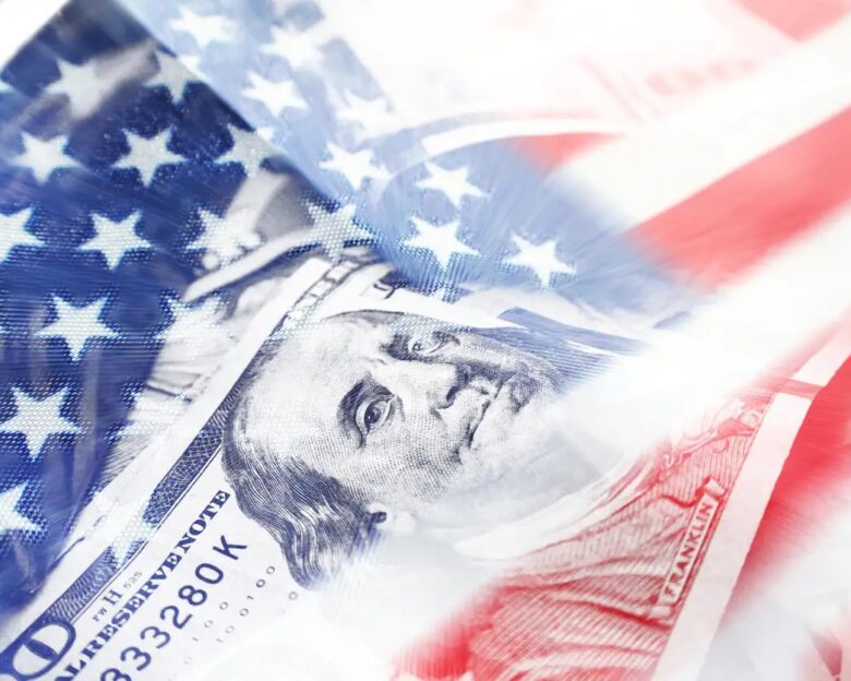 American Flag With Hundreds Representing The American Economy High Quality Stock Photo