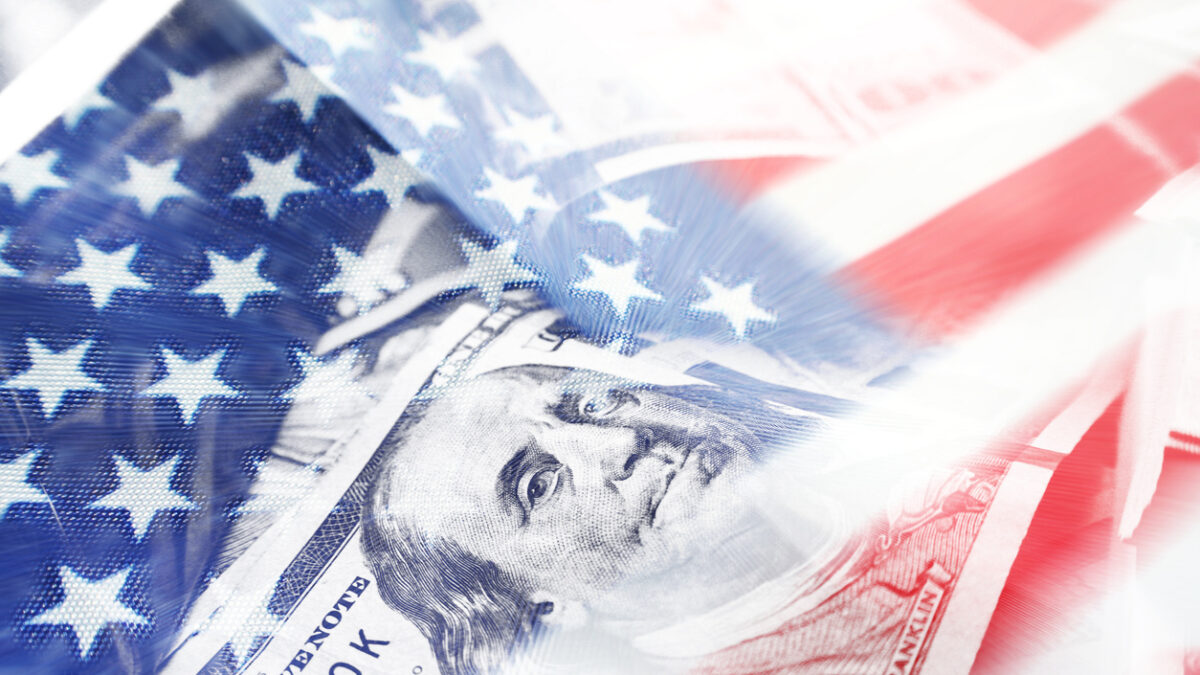 American Flag With Hundreds Representing The American Economy High Quality Stock Photo