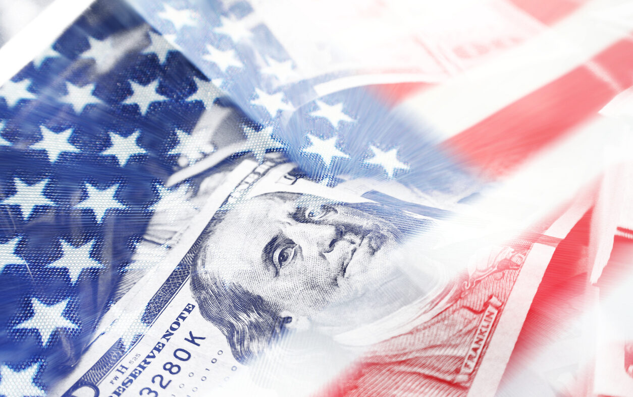 American Flag With Hundreds Representing The American Economy High Quality Stock Photo