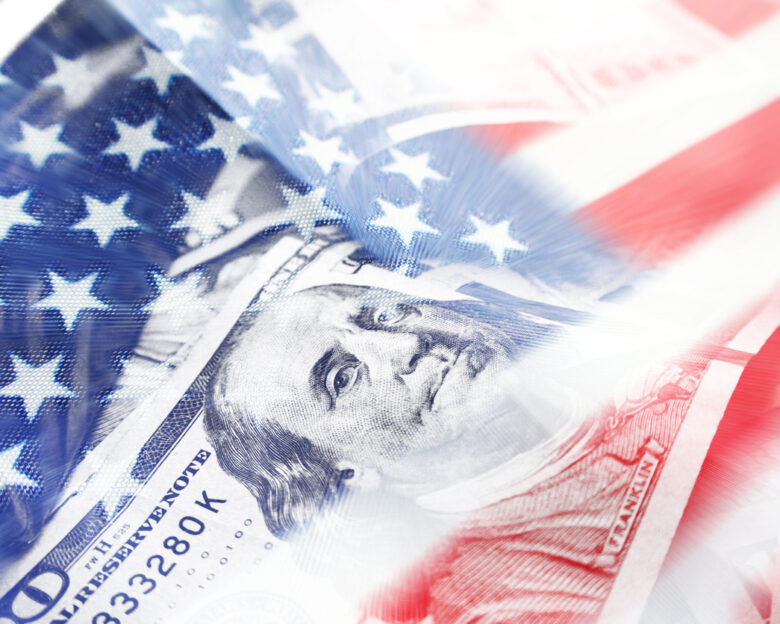 American Flag With Hundreds Representing The American Economy High Quality Stock Photo
