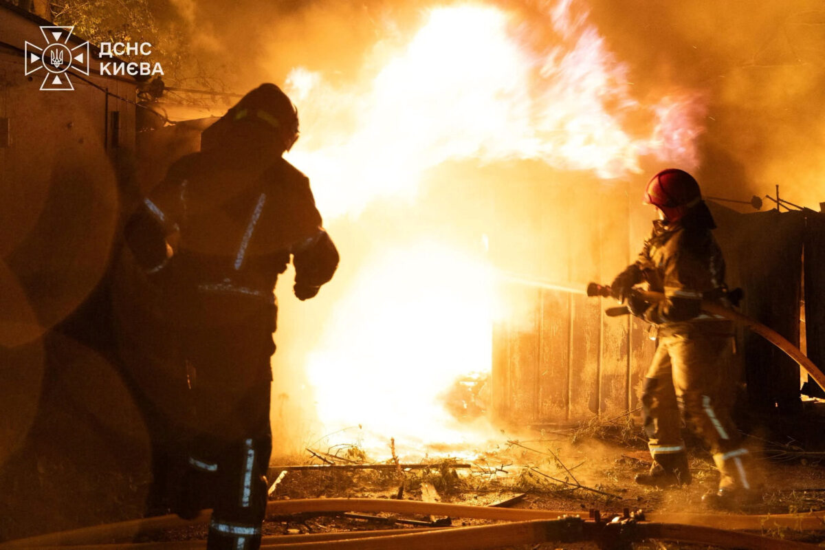 Firefighters work at a compound of car garages damaged during overnight Russian missile strikes, amid Russia's attack on Ukraine, in Kyiv, Ukraine August 8, 2026. Press service of the State Emergency Service of Ukraine/Handout via REUTERS ATTENTION EDITORS - THIS IMAGE HAS BEEN SUPPLIED BY A THIRD PARTY. DO NOT OBSCURE LOGO.