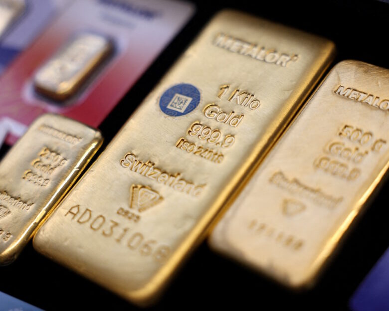 FILE PHOTO: Gold bars at Hatton Garden Metals in London, Britain, June 10, 2026. REUTERS/Toby Shepheard/File Photo