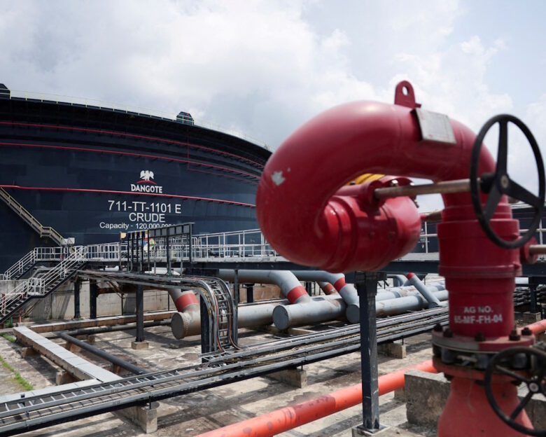 FILE PHOTO: A Dangote crude oil tank is seen inside the Dangote Industries oil refinery and fertilizer plant site in the Ibeju Lekki district of Lagos, Nigeria March 2, 2026.
