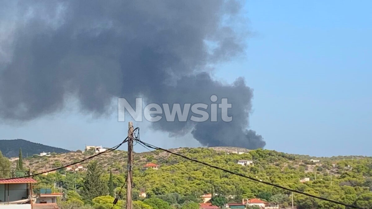 Φωτιά στο Ελληνικό Σαλαμίνας - Ρίψεις νερού από 3 αεροπλάνα και 1 ελικόπτερο