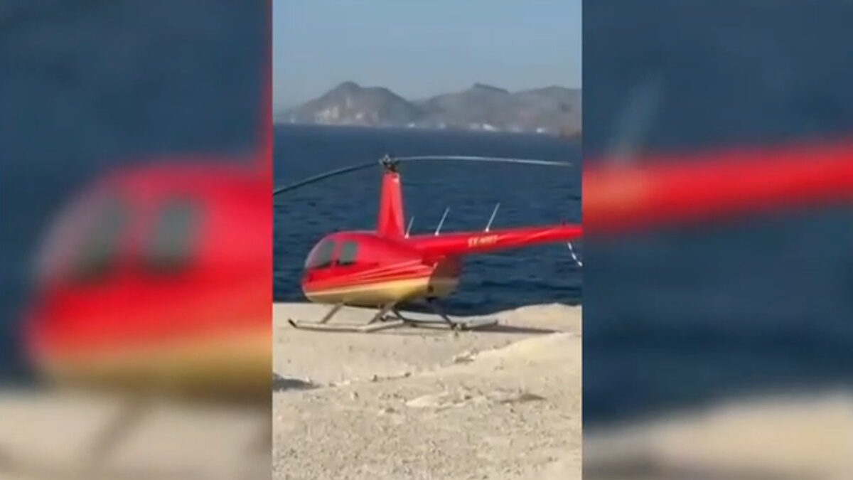 Η στιγμή που το ελικόπτερο προσγειώνεται στο Σαρακήνικο