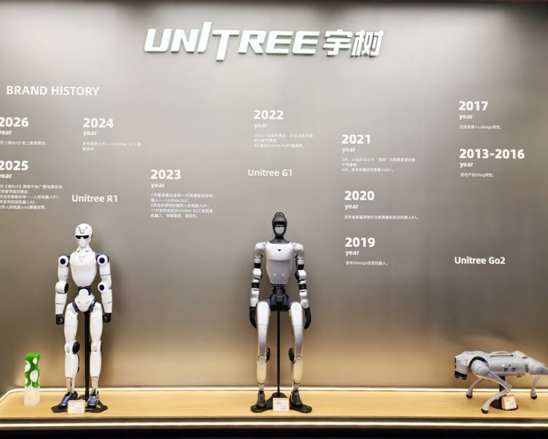 SHANGHAI, CHINA - JUNE 26, 2026 - The humanoid robot Unitree R1 and Unitree G1 and Unitree Go2 showcased at the Unitree Robotics First Asian Store embodied intelligence experience hall in Shanghai, China on June 26, 2026.