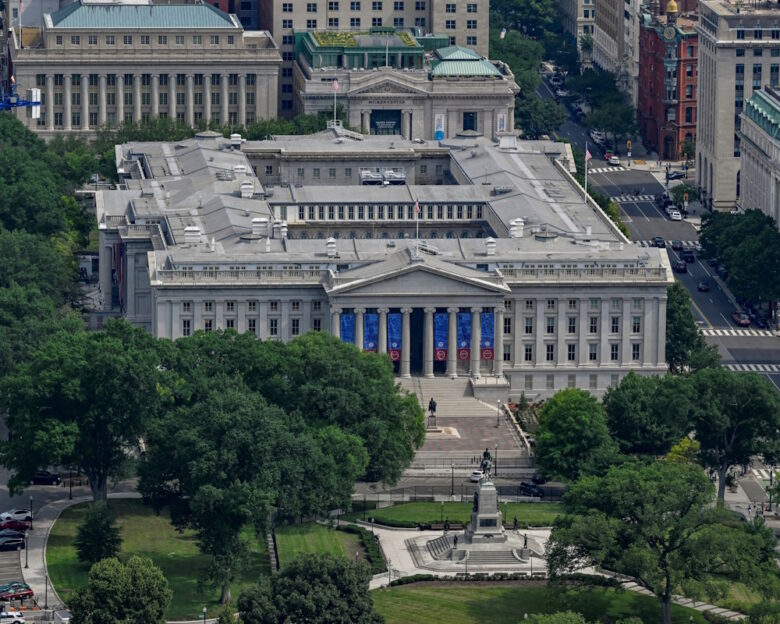 FILE PHOTO: The U.S. Department of the Treasury Building in Washington, D.C., U.S., July 11, 2026.