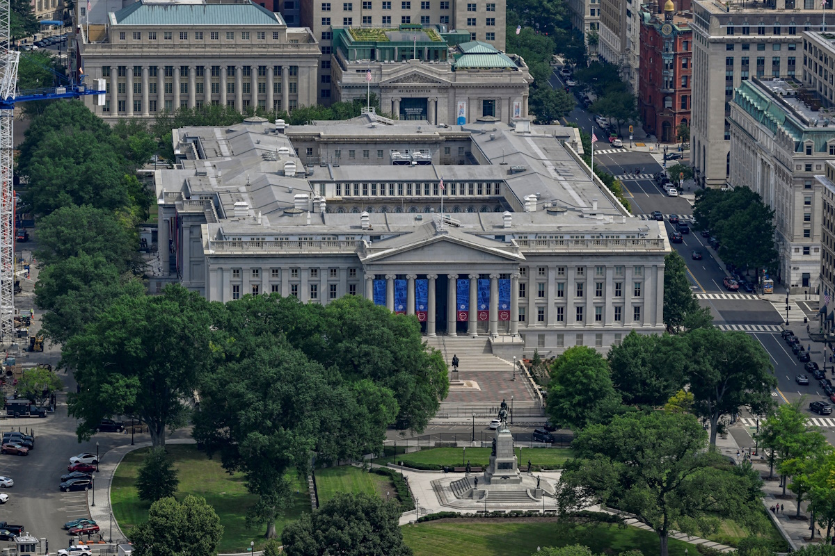 FILE PHOTO: The U.S. Department of the Treasury Building in Washington, D.C., U.S., July 11, 2026.