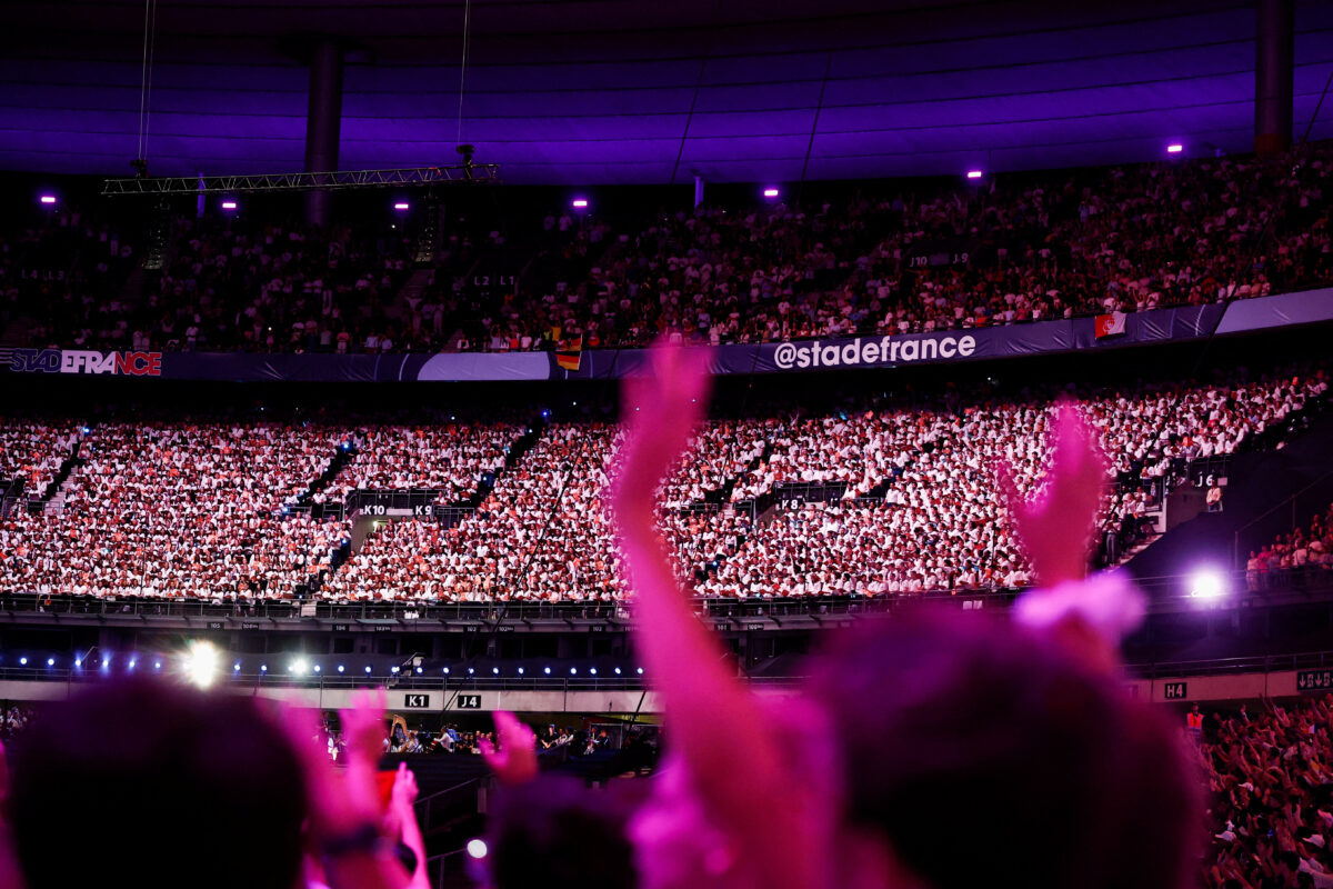 People await Pope Leo to lead a prayer vigil with youth at Stade de France in Saint-Denis near Paris, as part of his four-day apostolic journey to France, September 25, 2026. REUTERS