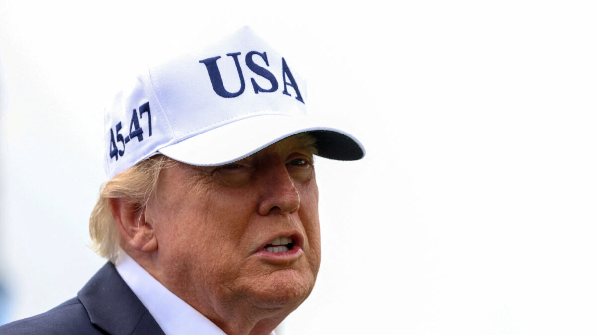 U.S. President Donald Trump looks on during the Amgen Irish Open 2026, at Trump International Golf Links in Doonbeg, County Clare, Ireland, September 13, 2026. REUTERS/Cathal McNaughton