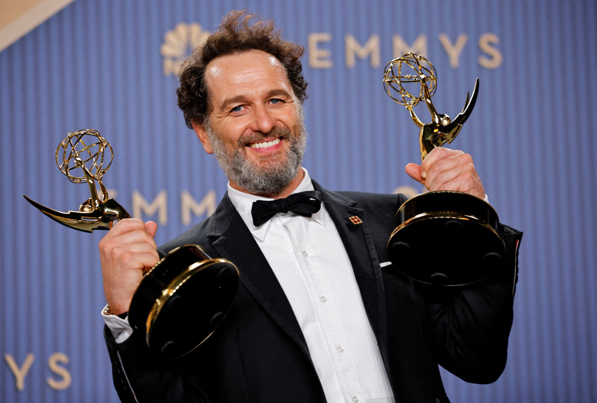 Matthew Rhys poses with the Outstanding Lead Actor in a Comedy Series Award for "Widow's Bay" and the Outstanding Lead Actor in a Limited or Anthology Series or Movie Award for "The Beast in Me", during the 78th Primetime Emmy Awards in Los Angeles, California, U.S., September 14, 2026. REUTERS