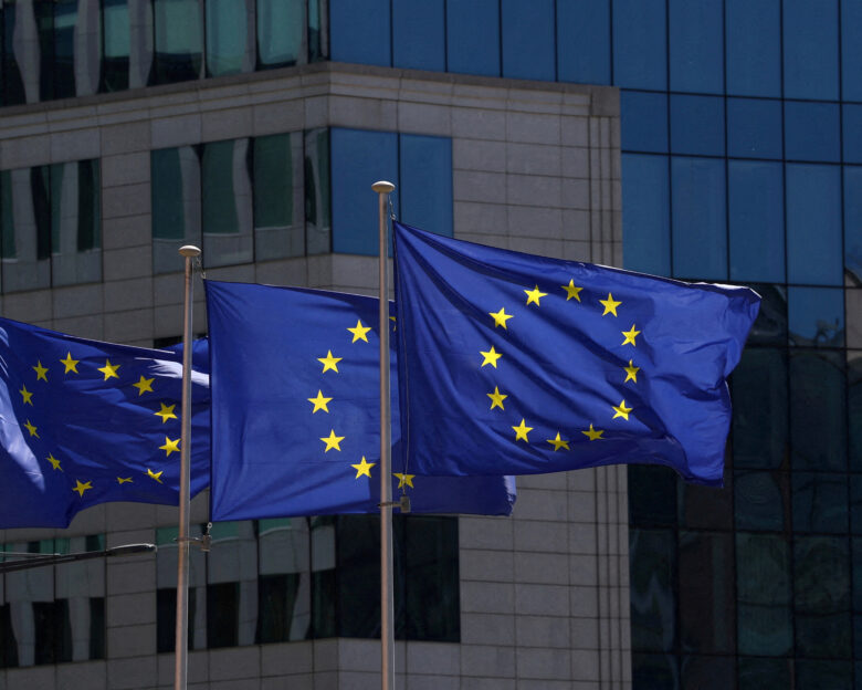 FILE PHOTO: European Union flags flutter outside the European Commission headquarters in Brussels, Belgium April 29, 2026. REUTERS
