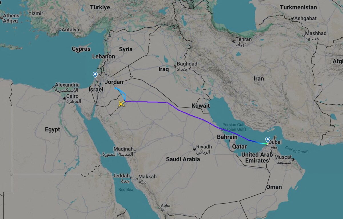 Στιγμιότυπο οθόνης από το Flightradar24 δείχνει μια πτήση της flydubai με προορισμό το Ισραήλ,