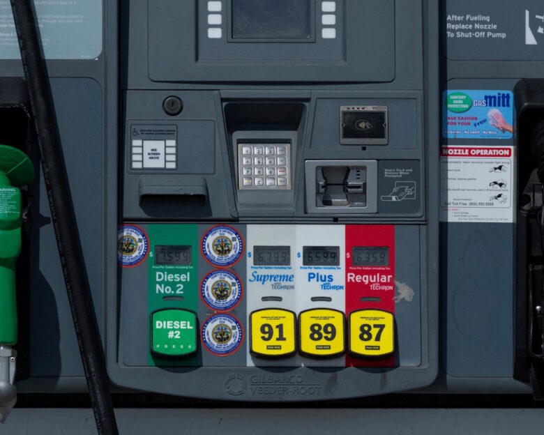FILE PHOTO: The price of gasoline is displayed on gas pumps at the gas station near the highway in Encinitas, California, U.S., April 30, 2026.