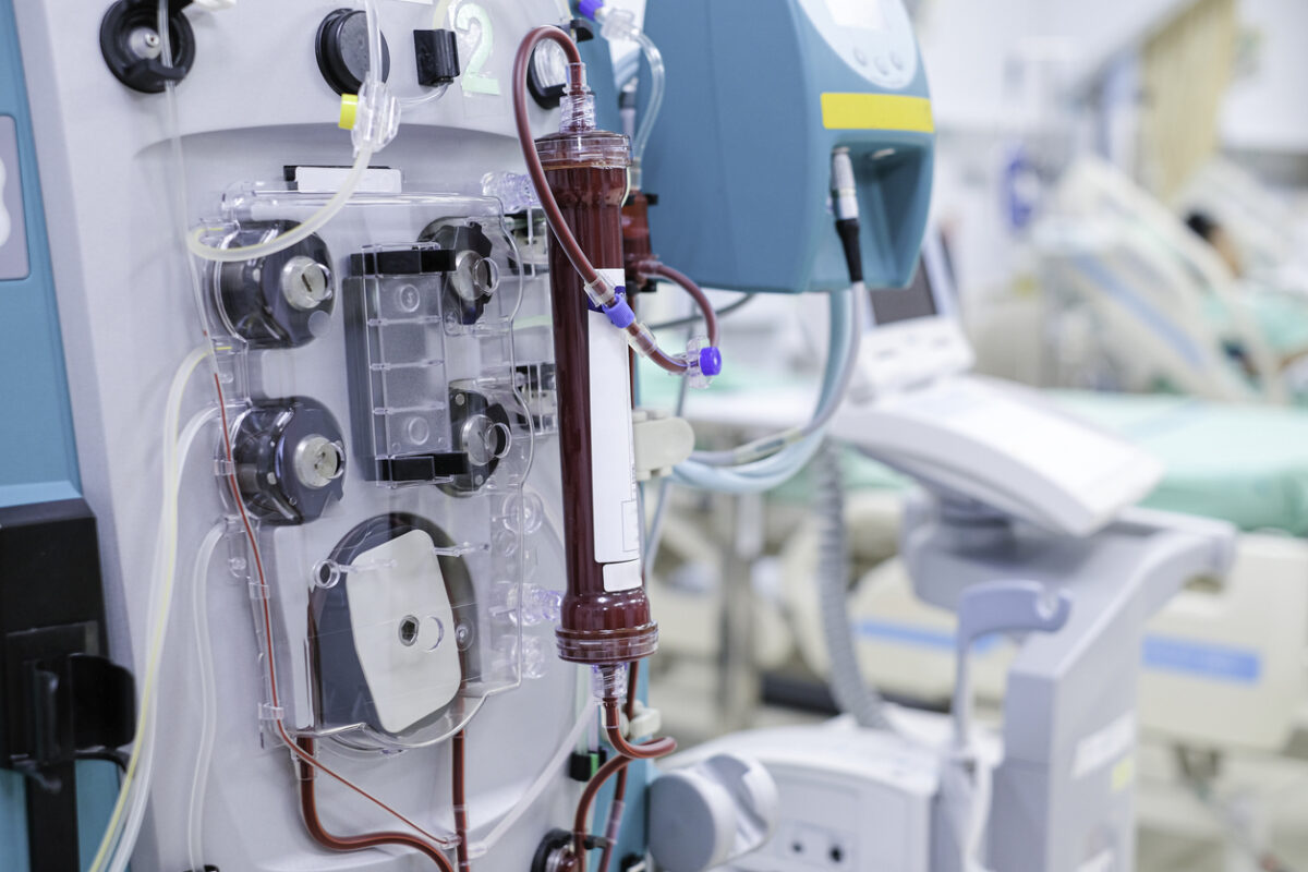 Continuous renal replacement (CRRT) with blood line dialysis set and installation at critical care unit (CCU)