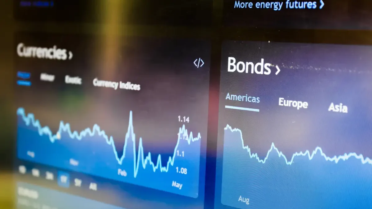 American bonds on stock market perspective dashboard. Stock exchange market chart.