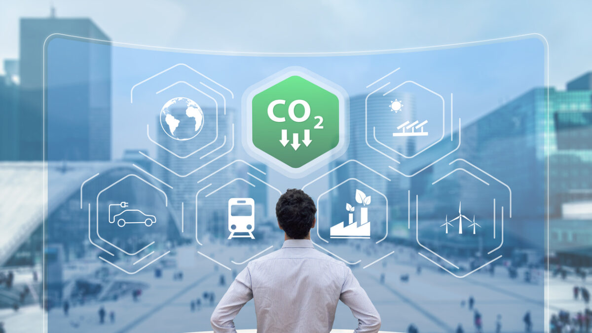 Reduce Carbon Dioxide Emissions to Limit Global Warming and Climate Change. Commitment to Paris Agreement to Lower CO2 levels with Sustainable Development as Renewable Energy and Electric Vehicles