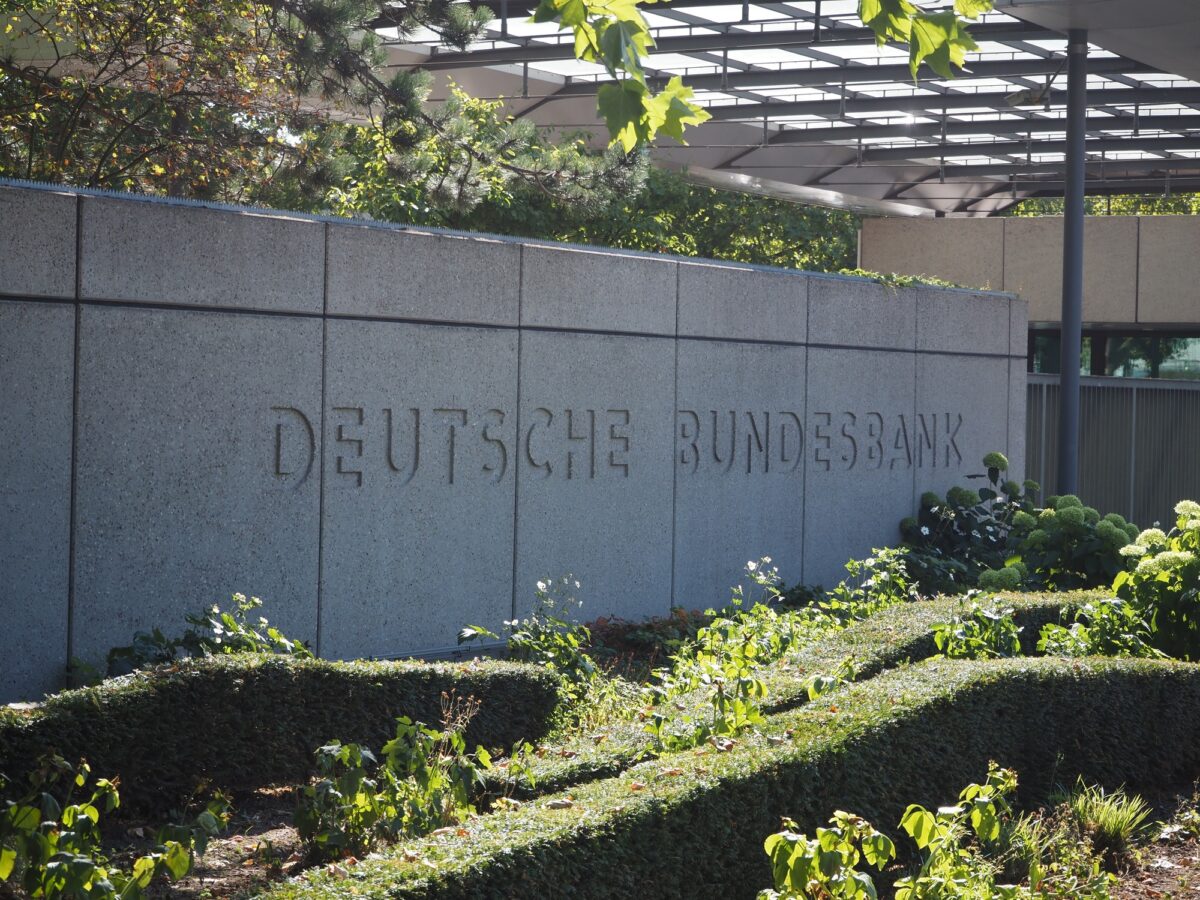 Deutsche Bundesbank (German Central Bank) logo sign headquarters in Frankfurt Germany
