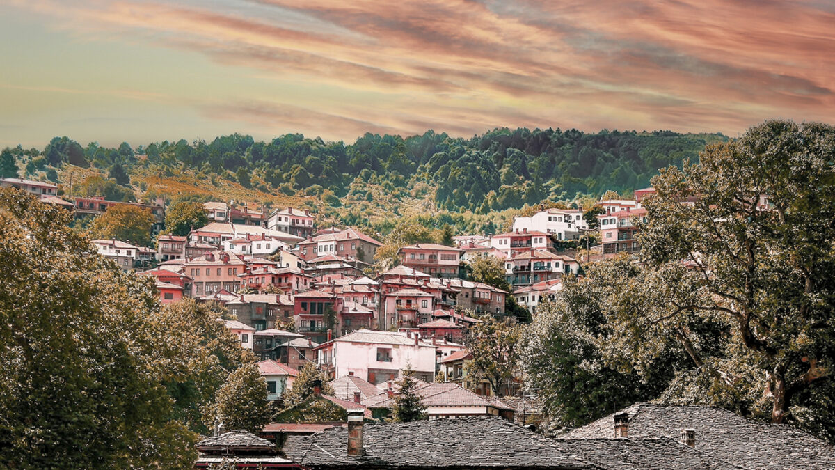 View of Anilio village in Metovo, located in Epirus on Pindos mountain. Greece.