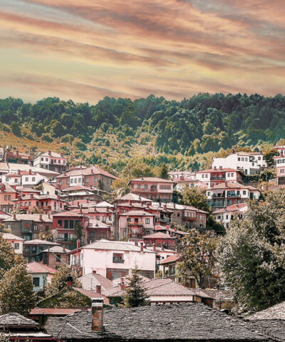 View of Anilio village in Metovo, located in Epirus on Pindos mountain. Greece.