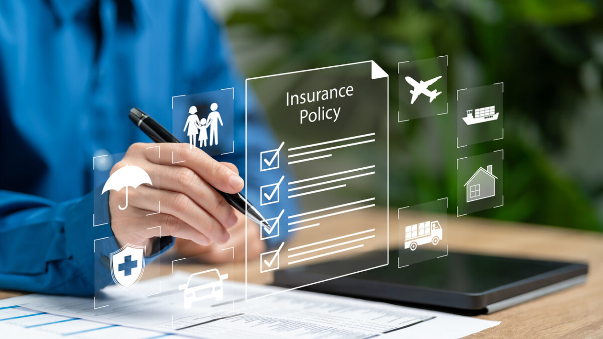 Insurance policy document concept, Businesswomen checklist insurance document online, Transportation, Travel, Cargo, Family, Healthcare, Financial Information and conditions, benefits from insurance