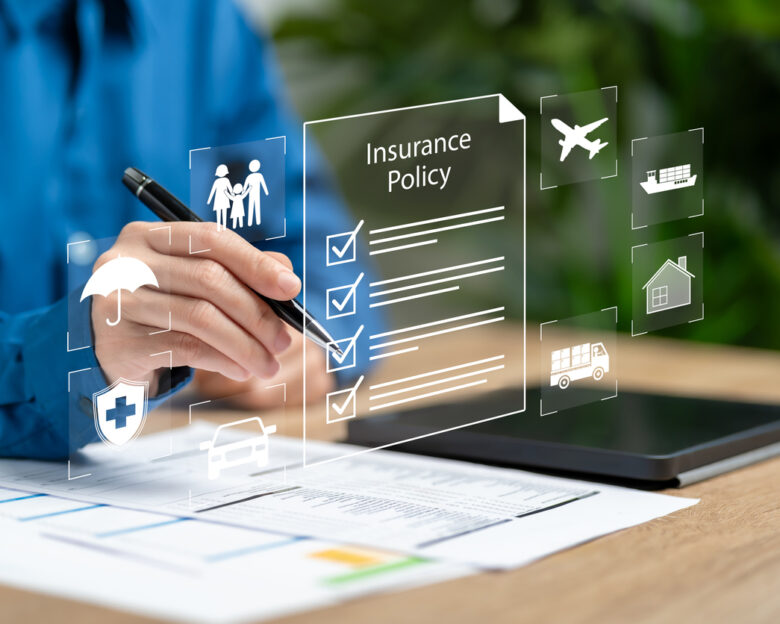 Insurance policy document concept, Businesswomen checklist insurance document online, Transportation, Travel, Cargo, Family, Healthcare, Financial Information and conditions, benefits from insurance