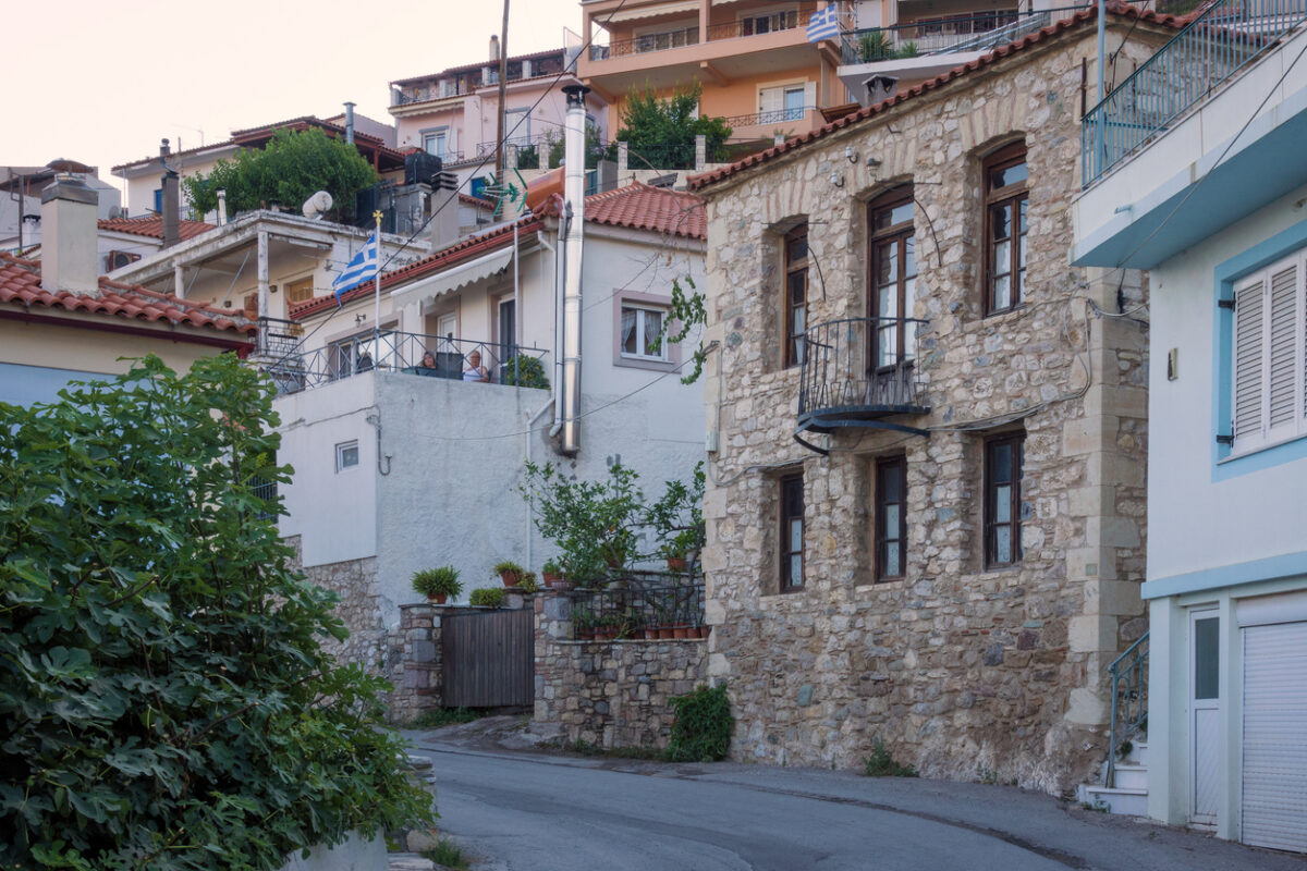 June 28th 2024 - Limni, Greece - Street in the beautiful seaside village Limni, in North Evia, Greece