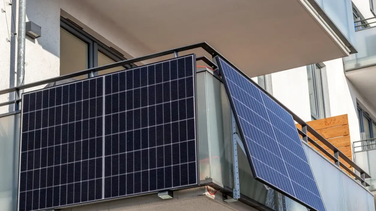 solar panels on the balcony of a new residential building