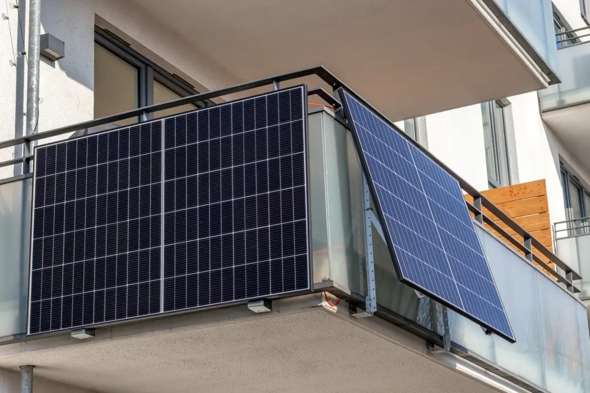 solar panels on the balcony of a new residential building