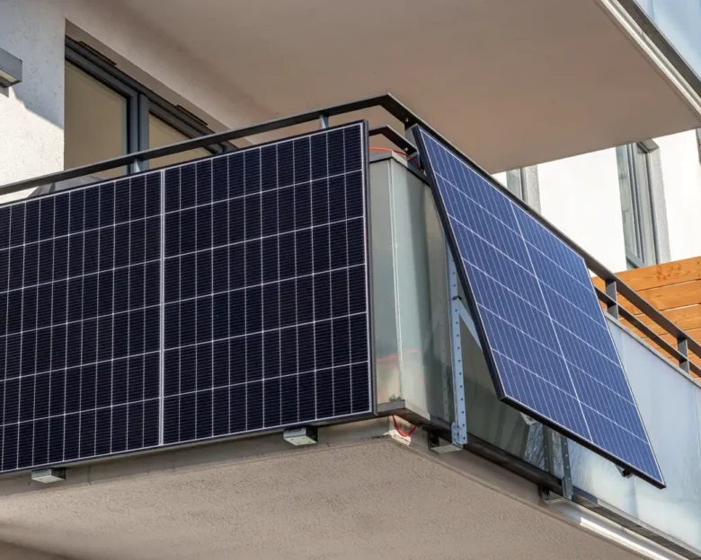 solar panels on the balcony of a new residential building