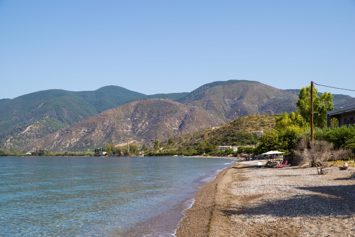 June 24th 2024 - North Evia, Greece - Beautiful scenery by the sea in Rovies village, North Evia, Greece