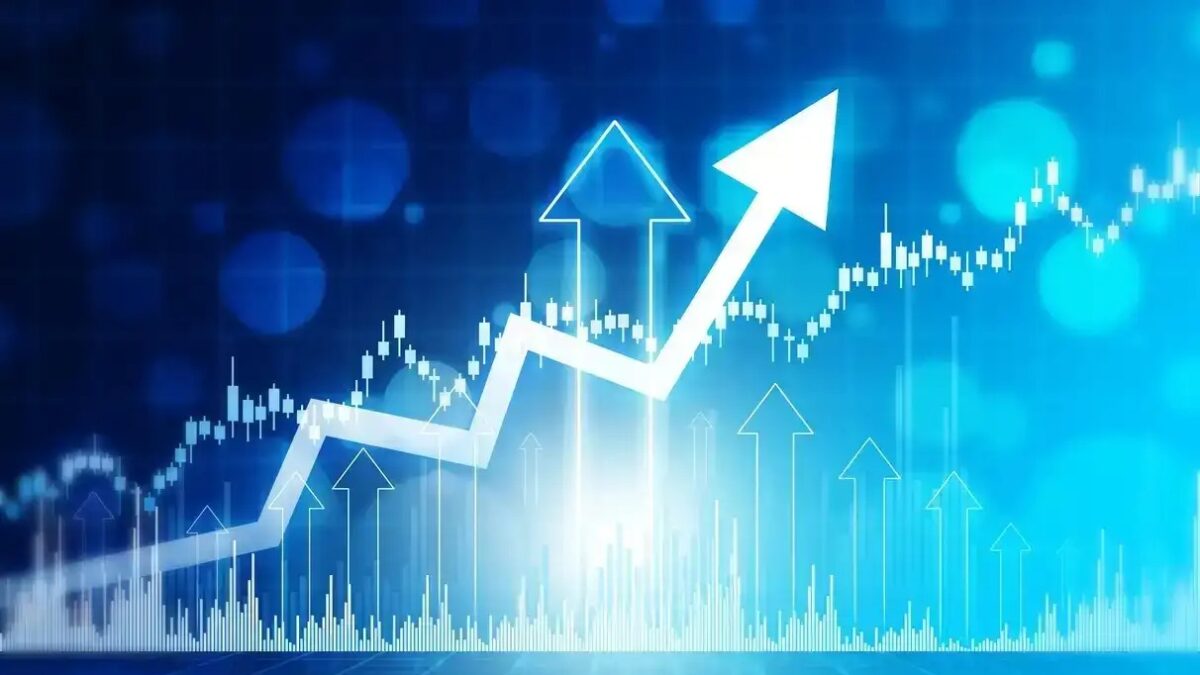 Stock market trading, financial data graph chart, data visualization, Business arrow graph chart. 3d illustration