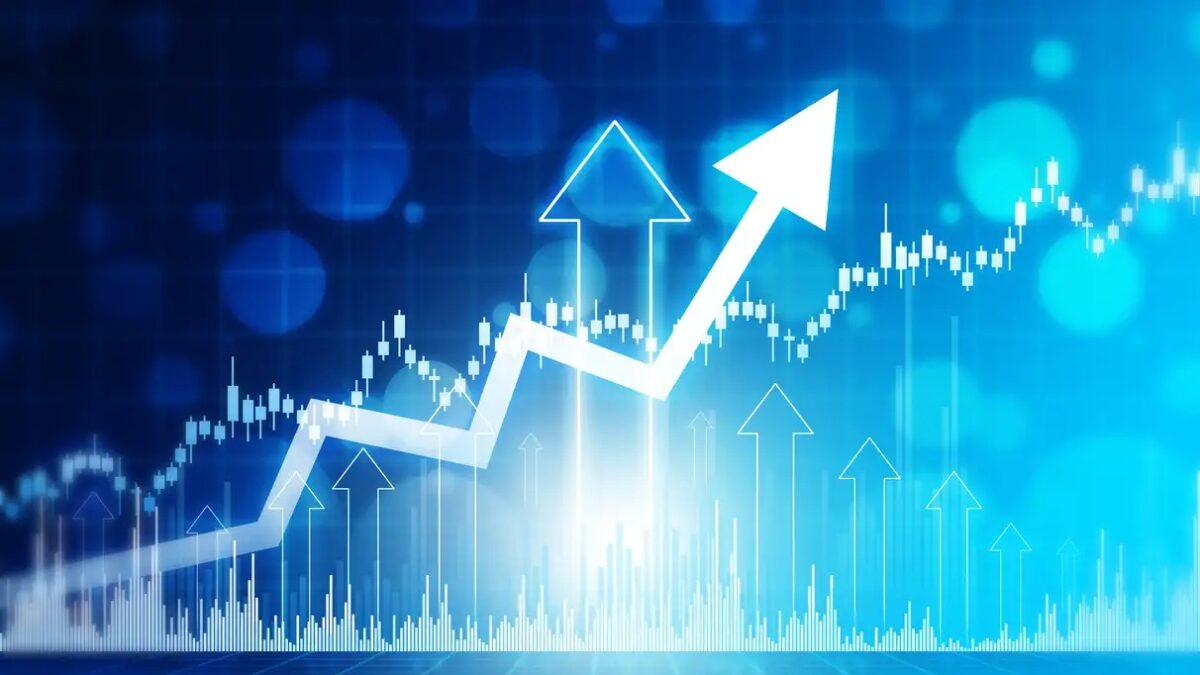 Stock market trading, financial data graph chart, data visualization, Business arrow graph chart. 3d illustration