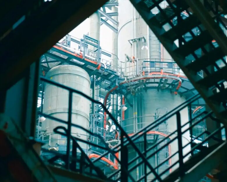 A complex system of pipes and assemblies in a plant for the production and treatment of liquefied natural gas