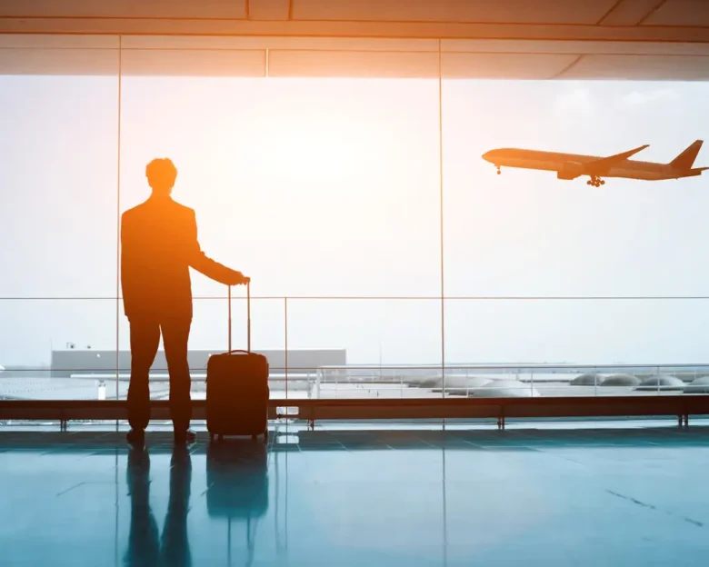 business man with luggage waiting in the airport