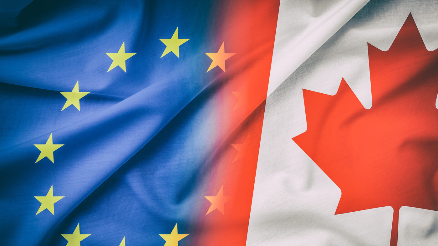 canada canadian partner european union euro eu rights usa ceta flag negotiation europa trade ttip economic concept - stock image