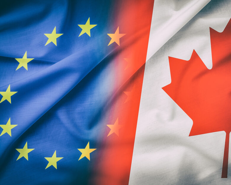 canada canadian partner european union euro eu rights usa ceta flag negotiation europa trade ttip economic concept - stock image