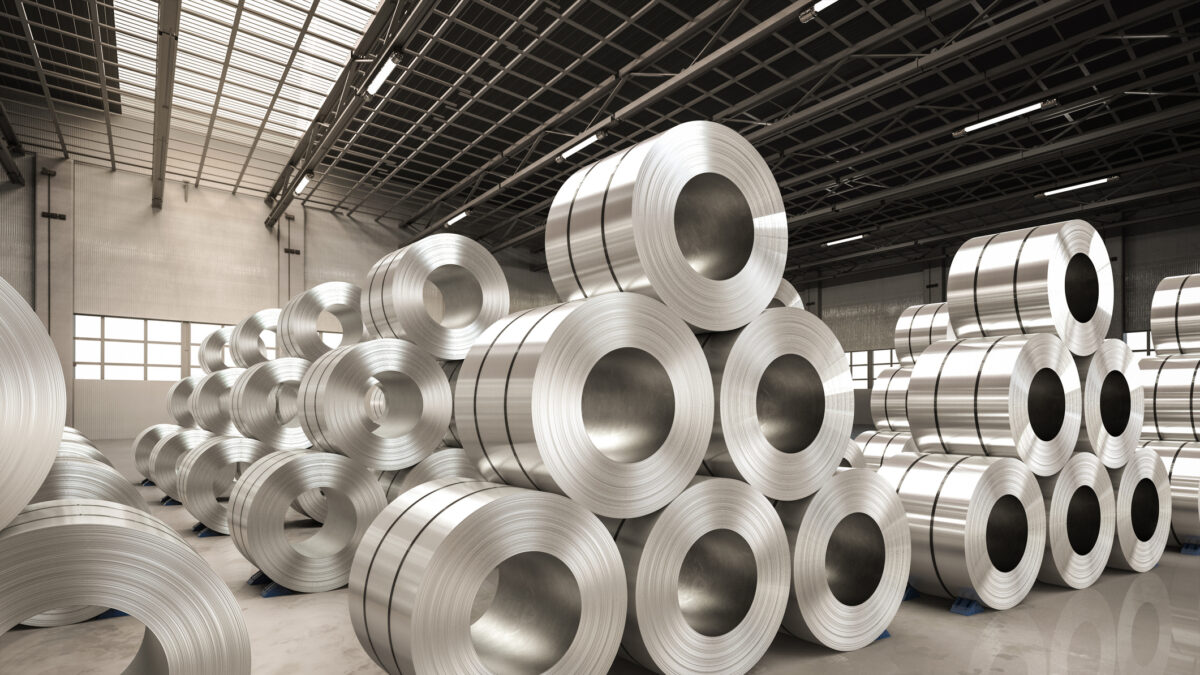 3d rendering roll of steel sheet in factory