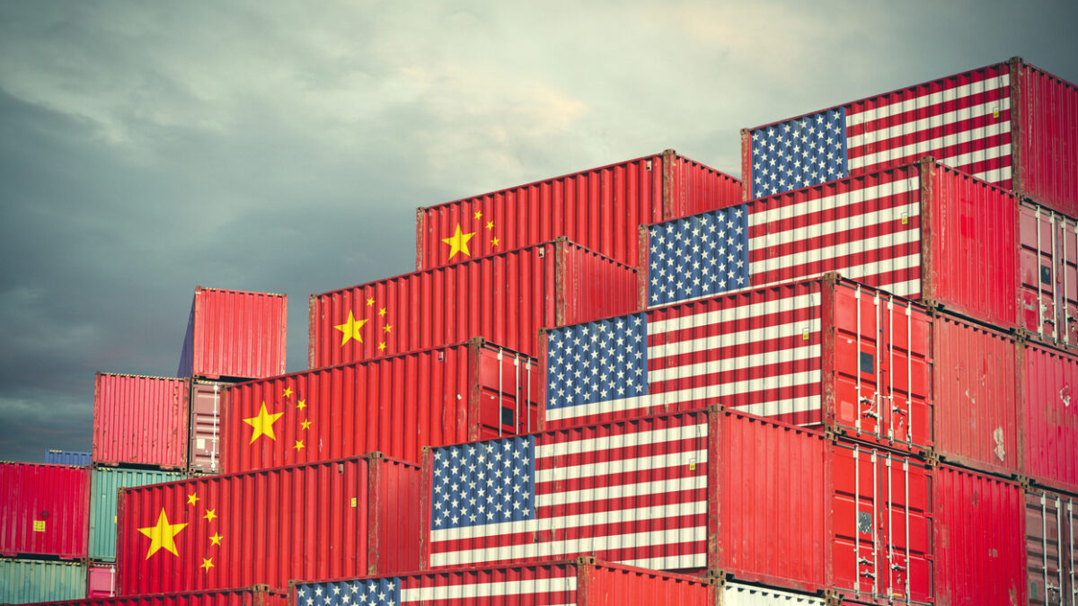 Chinese and United Stases cargo containers reflecting trade war and restrictions in export and import