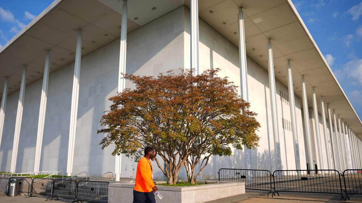 Barriers are in place outside the John F. Kennedy Center for the Performing Arts, Thursday, Sept. 17, 2026 in Washington.