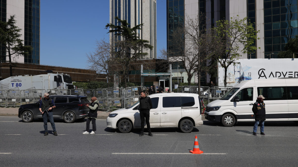 Armed police work at the scene after gunfight outside the Israeli consulate in Istanbul, Turkey, April 7, 2026.